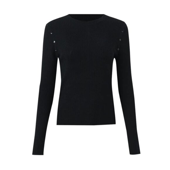 Slim Merino Wool Sweater with Removable Sleeves Black Size L - Picture 1 of 9
